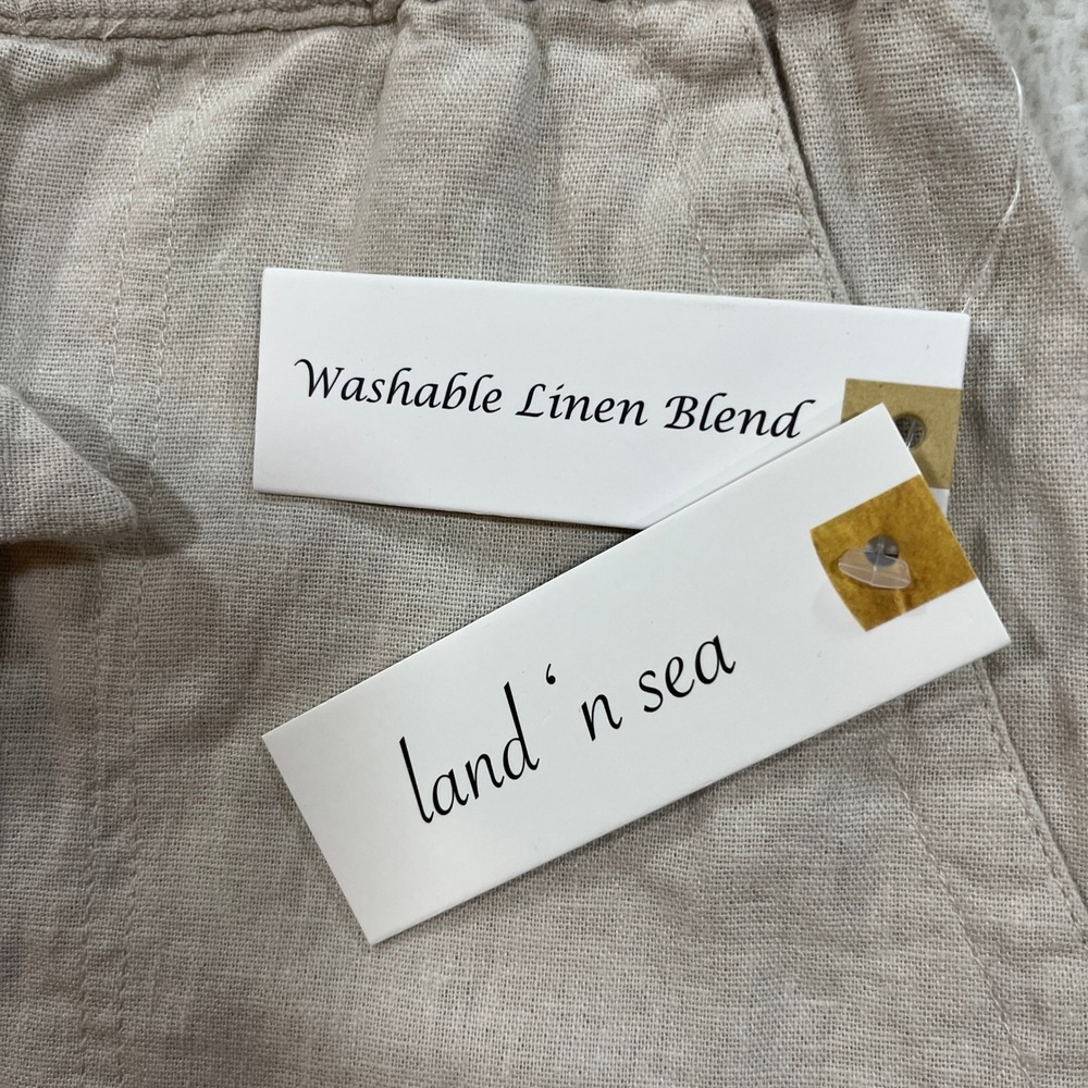 Land n Sea Pants Womens M Oatmeal Washable Linen Blend Drawstring Pull On - Picture 5 of 11